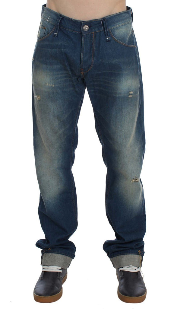 Acht Blue Wash Denim Cotton Stretch Baggy Fit Jeans - Luxe & Glitz