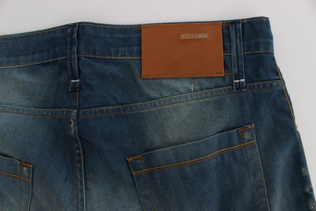 Acht Blue Wash Denim Cotton Stretch Baggy Fit Jeans - Luxe & Glitz