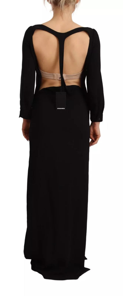 Dsquared² Black Long Sleeves Side Slit Floor Length Dress Dsquared²