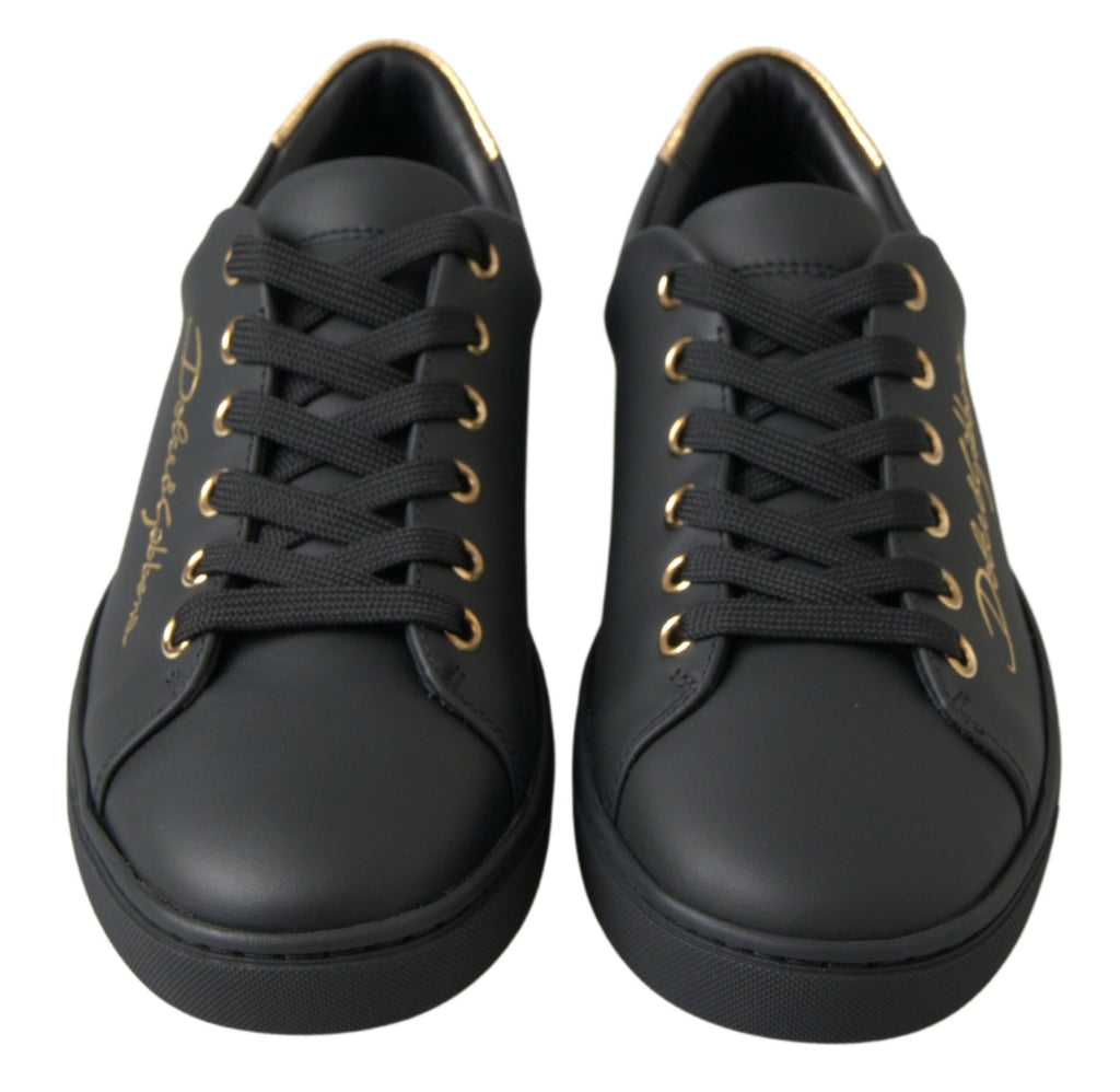 Dolce & Gabbana Black Gold Leather Classic Sneakers Dolce & Gabbana