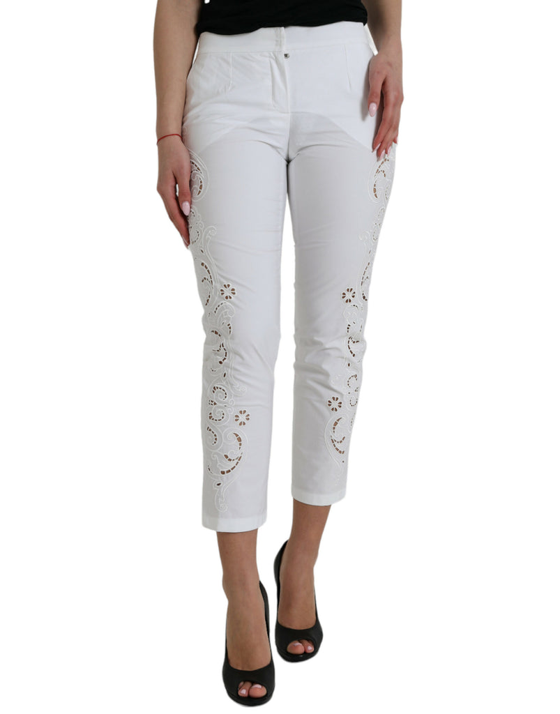 Dolce & Gabbana Elegant White Tapered Mid Waist Pants Dolce & Gabbana