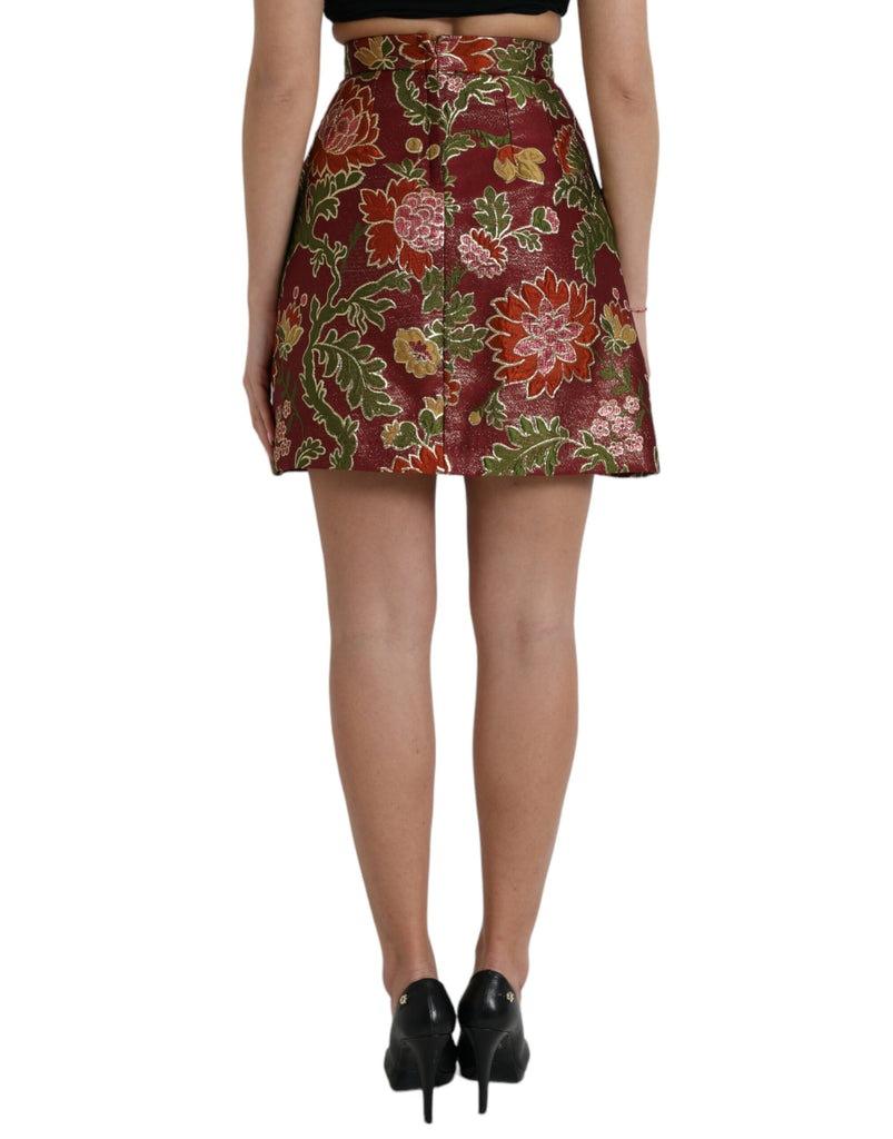 Dolce & Gabbana Maroon Floral Jacquard Mini Skirt Dolce & Gabbana