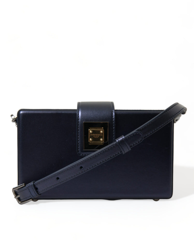 Dolce & Gabbana Elegant Dark Blue Lambskin Leather Box Bag Dolce & Gabbana