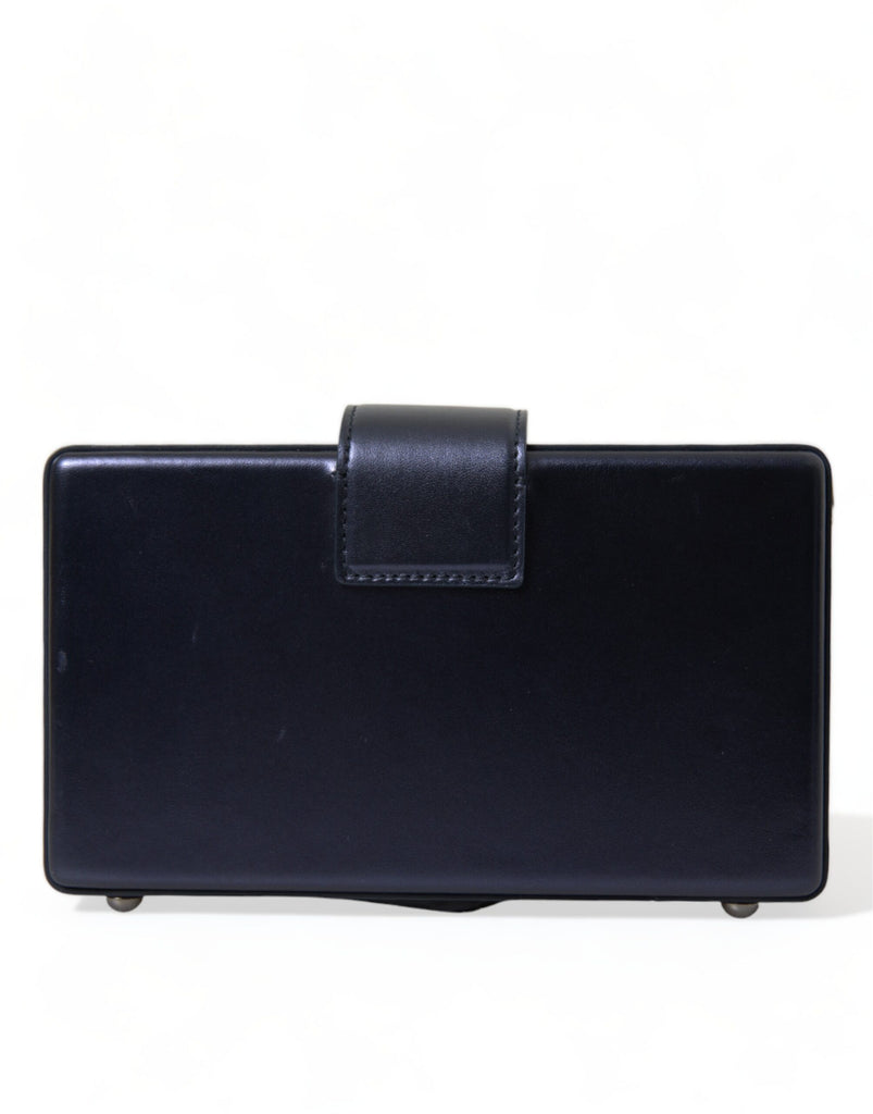Dolce & Gabbana Elegant Dark Blue Lambskin Leather Box Bag Dolce & Gabbana