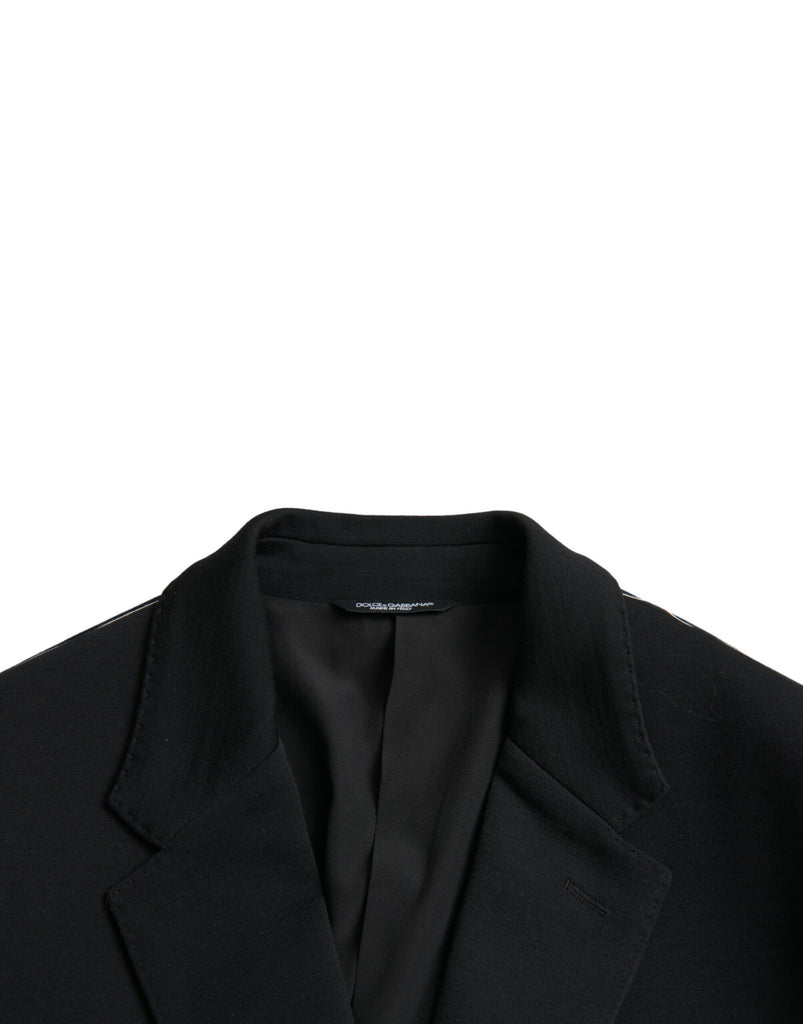 Dolce & Gabbana Black Wool Notch Single Breasted Coat Blazer Dolce & Gabbana