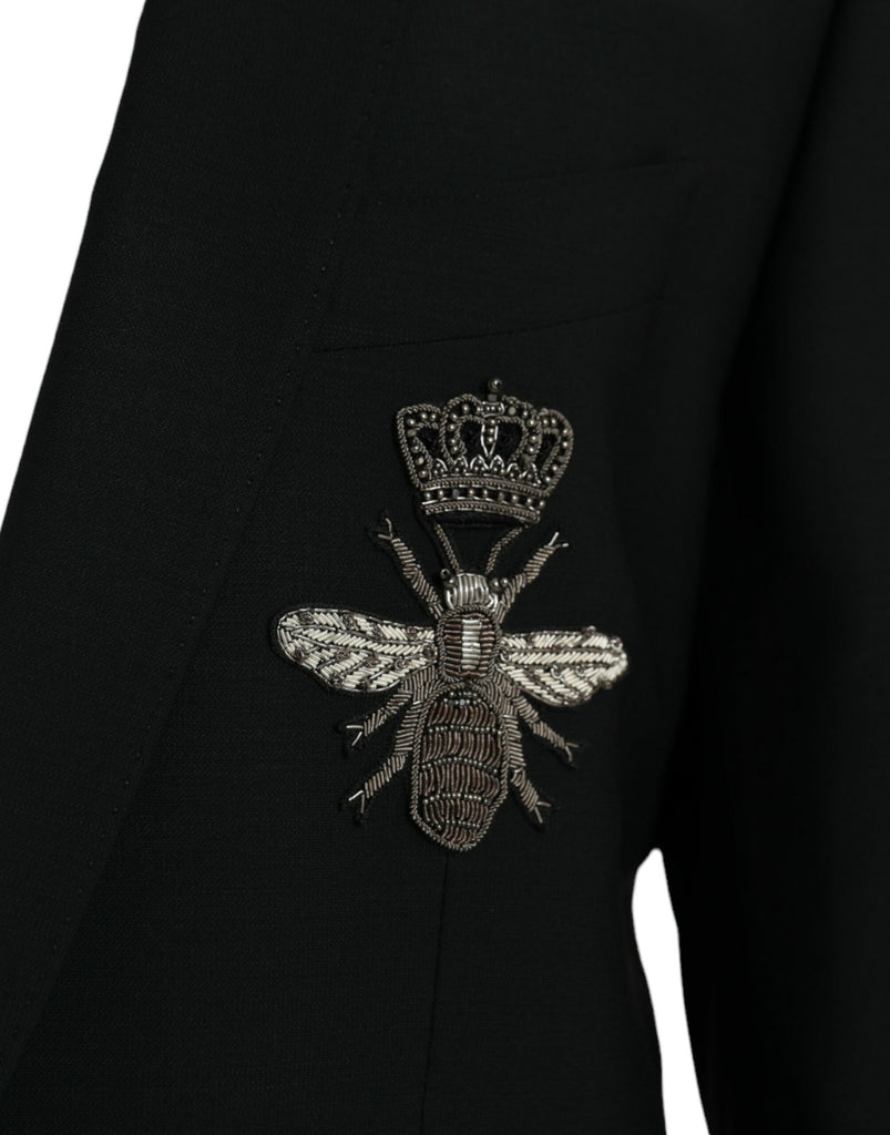 Dolce & Gabbana Black Crown Bee MARTINI Single Breasted Coat Blazer Dolce & Gabbana
