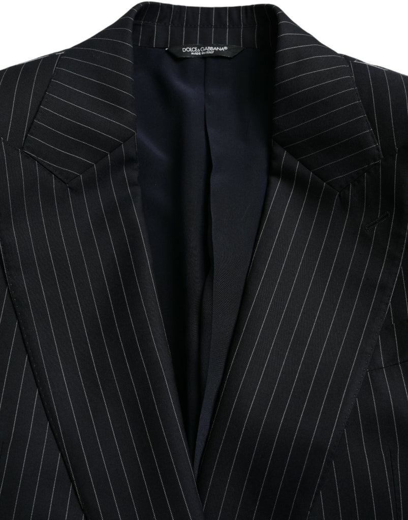 Dolce & Gabbana Black Stripe SICILIA Double Breasted Coat Blazer Dolce & Gabbana