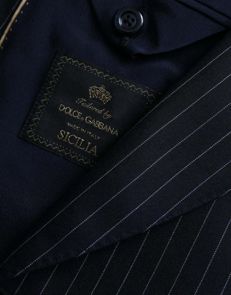 Dolce & Gabbana Black Stripe SICILIA Double Breasted Coat Blazer Dolce & Gabbana