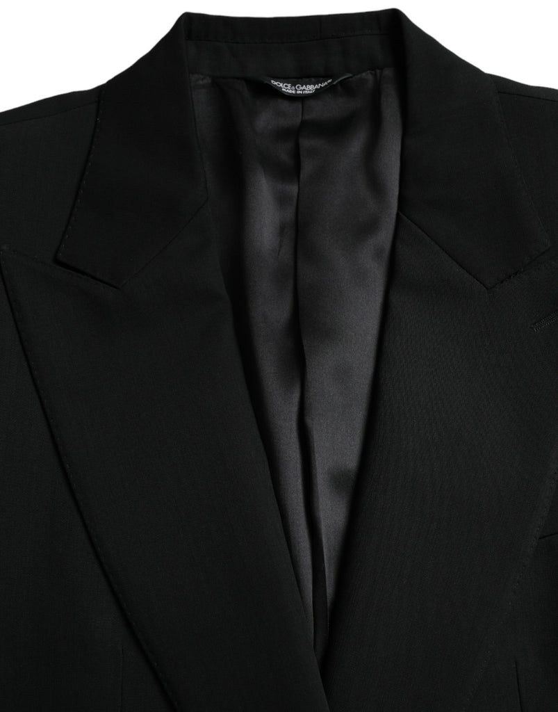 Dolce & Gabbana Black Wool Peak Single Breasted Coat Blazer Dolce & Gabbana