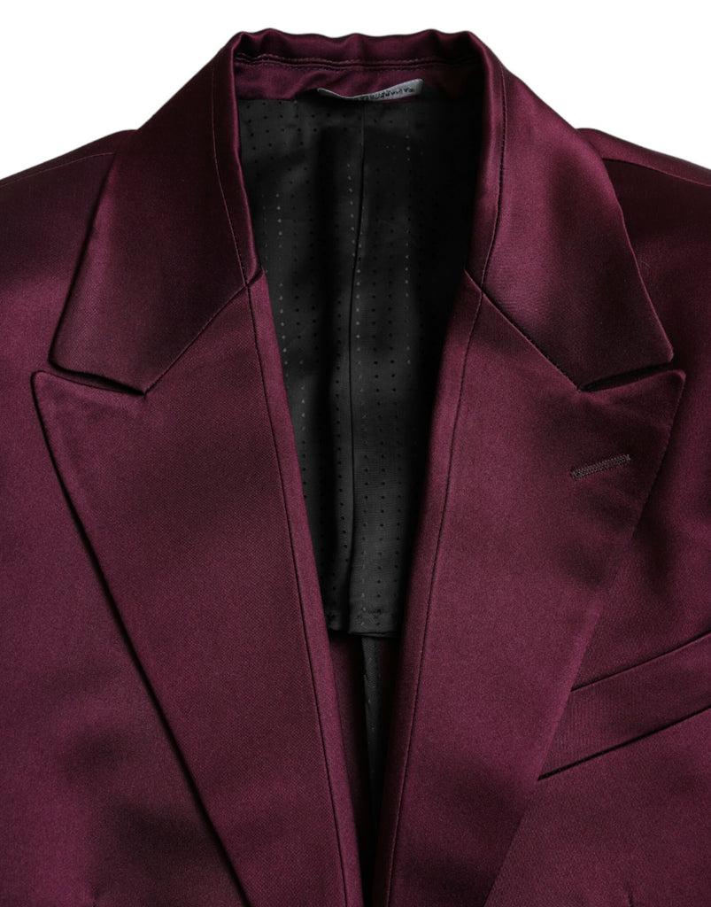 Dolce & Gabbana Maroon Silk Single Breasted Coat Blazer Dolce & Gabbana