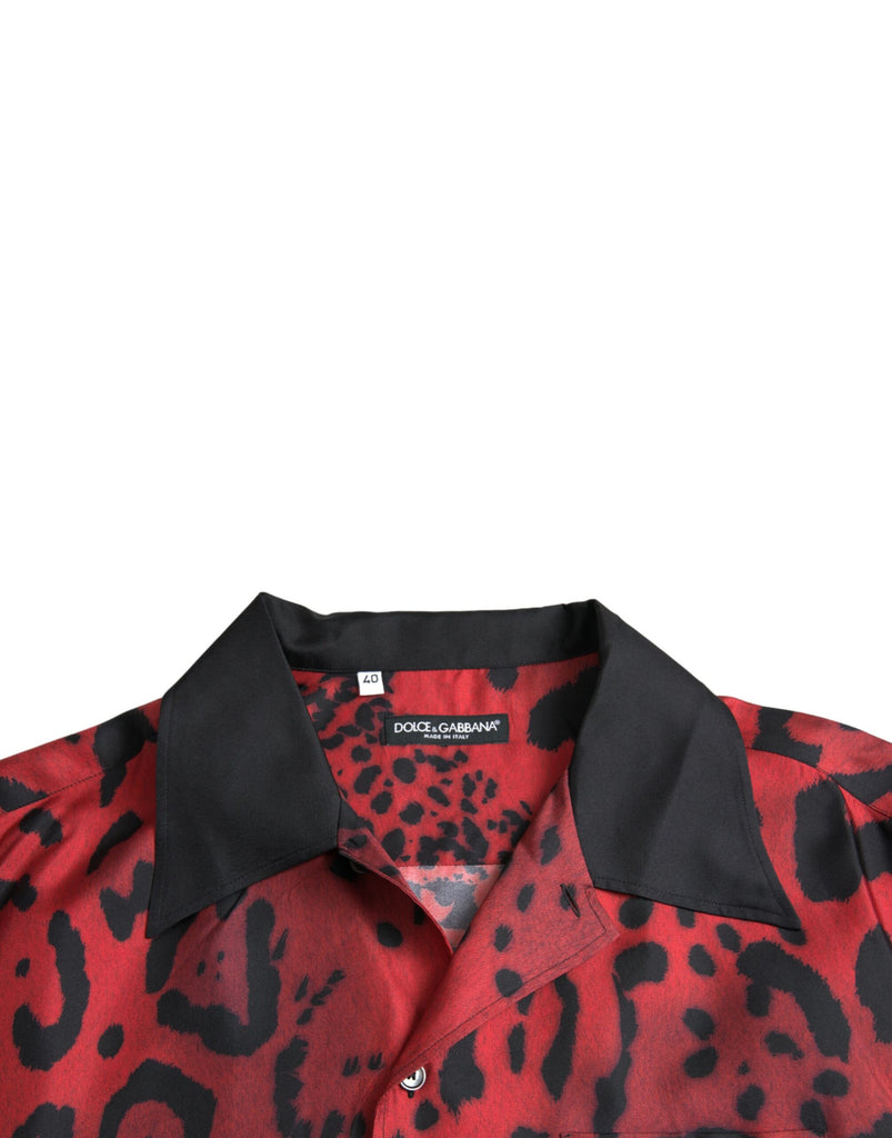 Dolce & Gabbana Red Leopard Silk Button Down Casual Shirt Dolce & Gabbana