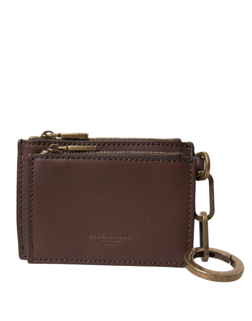 Dolce & Gabbana Brown Leather Zip Logo Keyring Coin Purse Keyring Wallet Dolce & Gabbana