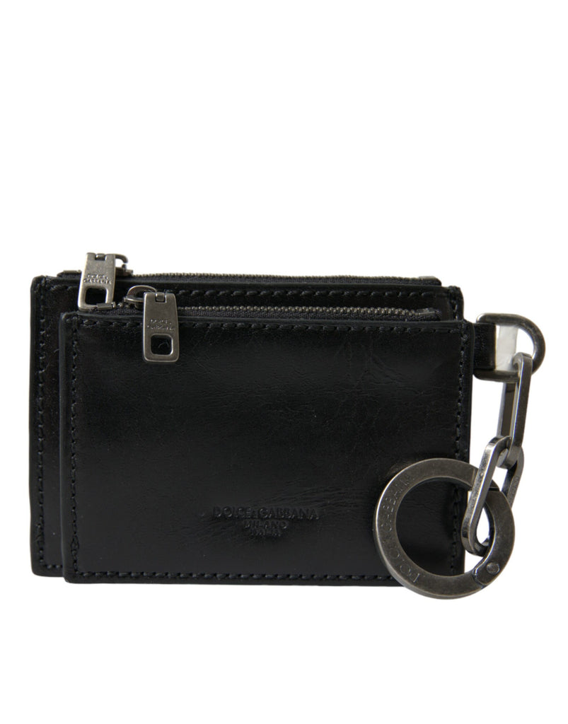 Dolce & Gabbana Black Leather Zip Logo Keyring Coin Purse Keyring Wallet Dolce & Gabbana