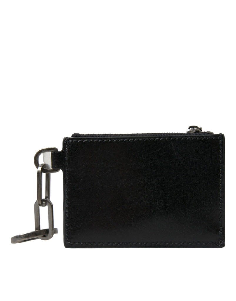 Dolce & Gabbana Black Leather Zip Logo Keyring Coin Purse Keyring Wallet Dolce & Gabbana