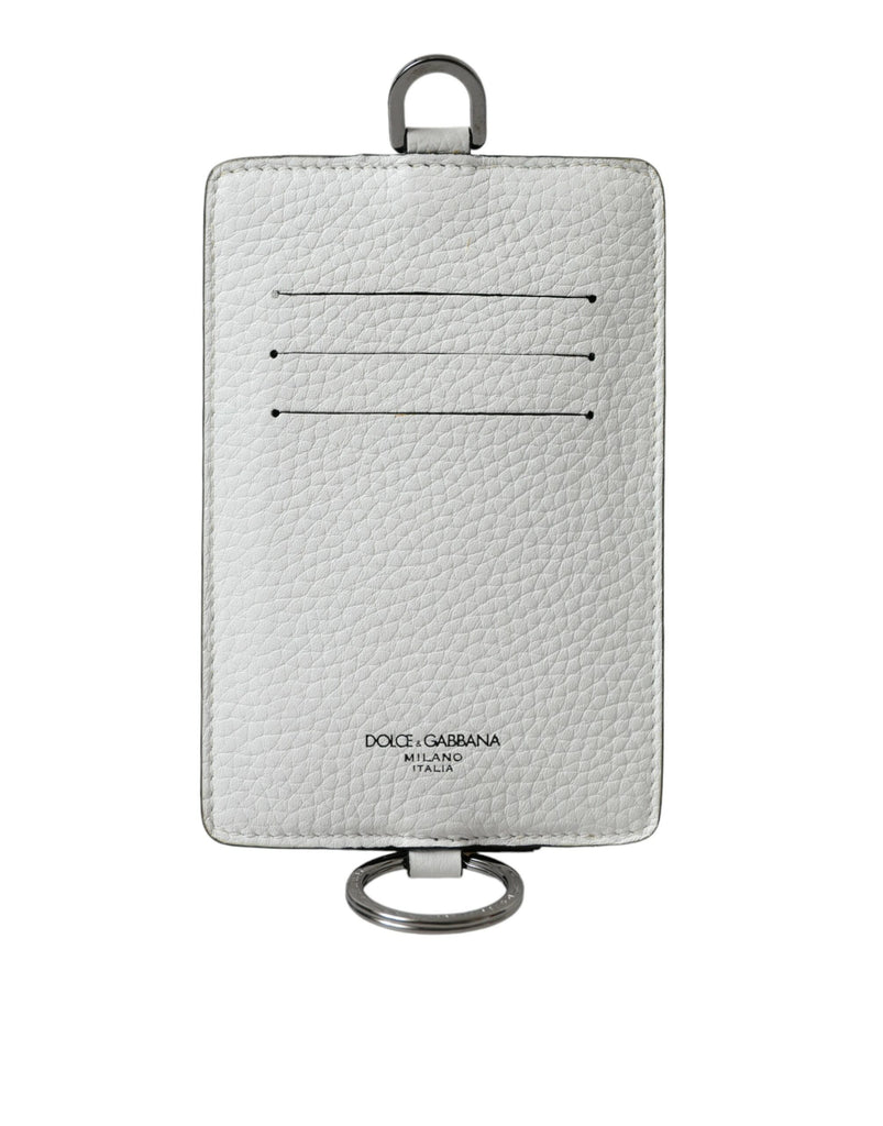 Dolce & Gabbana White Calf Leather Lanyard Logo Card Holder Wallet Dolce & Gabbana