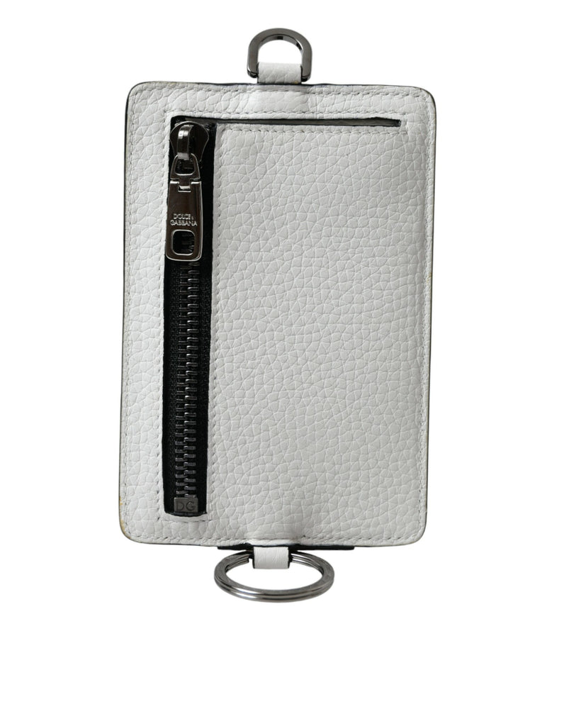 Dolce & Gabbana White Calf Leather Lanyard Logo Card Holder Wallet Dolce & Gabbana