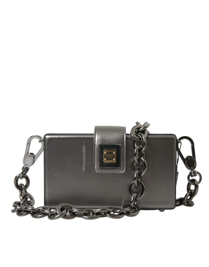 Dolce & Gabbana Metallic Gray Calfskin Shoulder Bag with Chain Strap Dolce & Gabbana
