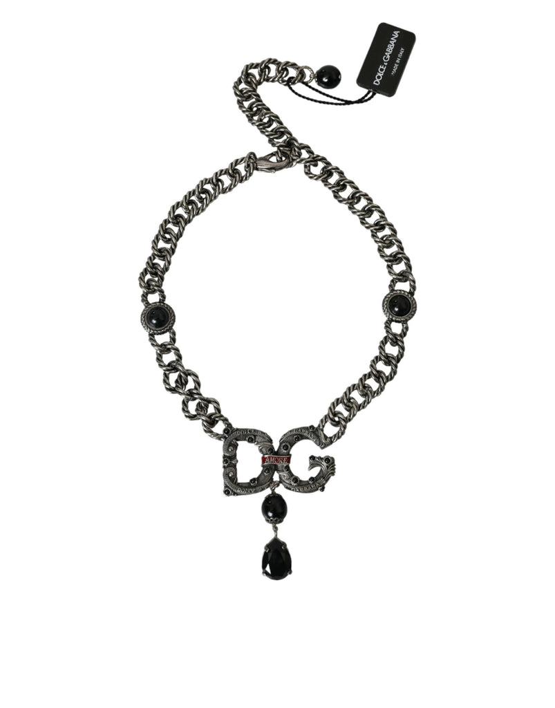 Dolce & Gabbana Silver Tone Brass DG CITY Embellished Jewelry Necklace Dolce & Gabbana
