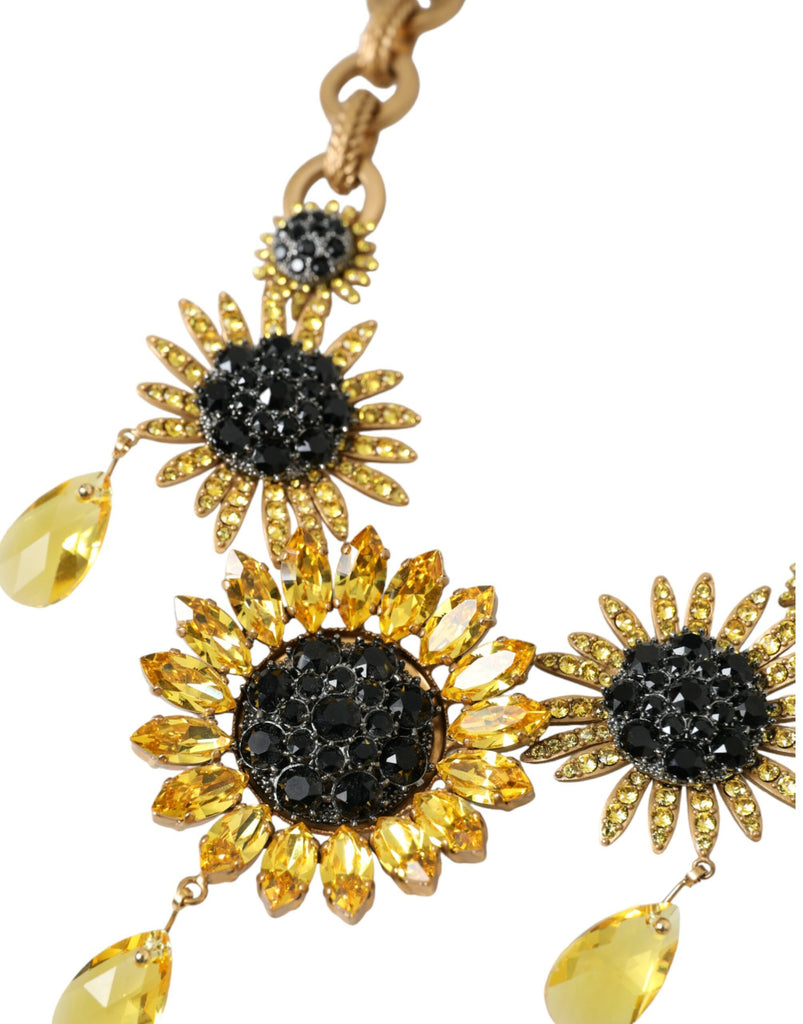 Dolce & Gabbana Gold Tone Brass Sunflower Crystal Embellished Necklace Dolce & Gabbana