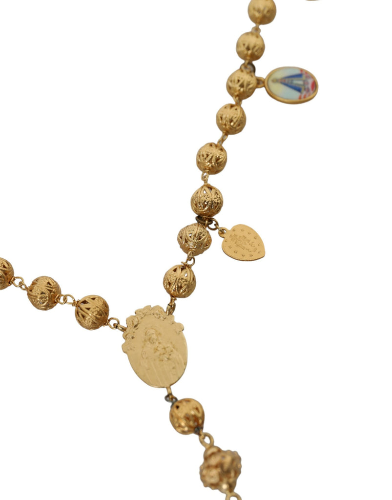 Dolce & Gabbana Gold Tone Chain Brass Beaded Statement Sicily Necklace Dolce & Gabbana