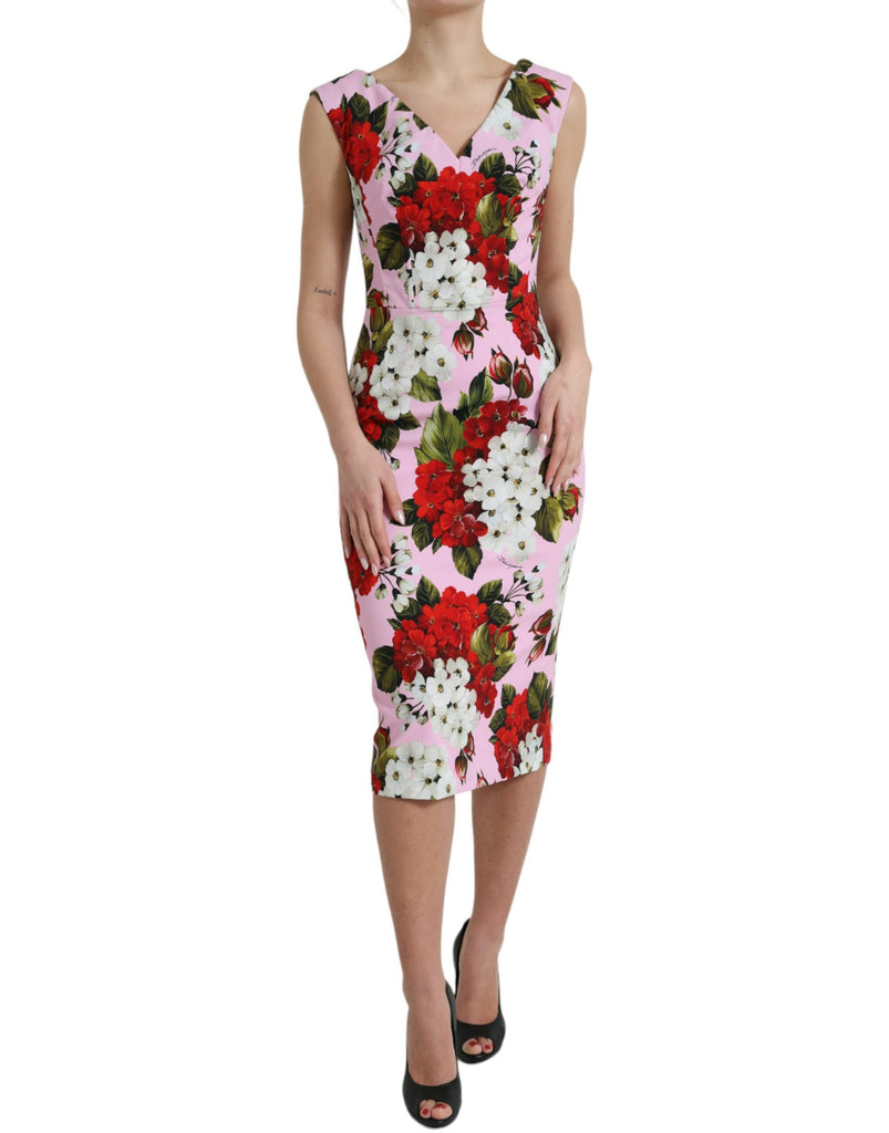 Dolce & Gabbana Elegant Floral Sheath Midi Dress in Pink Dolce & Gabbana