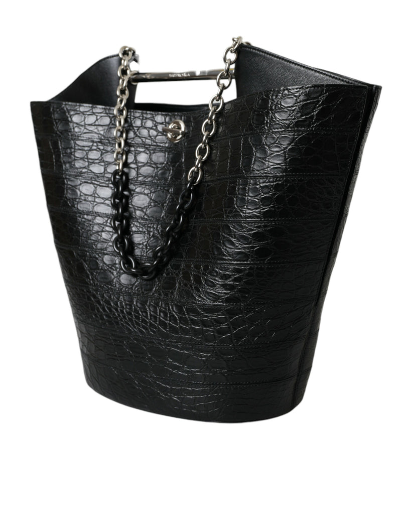 Balenciaga Elegant Black Crocodile Leather Maxi Bucket Bag Balenciaga