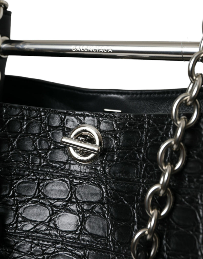 Balenciaga Elegant Black Crocodile Leather Maxi Bucket Bag Balenciaga