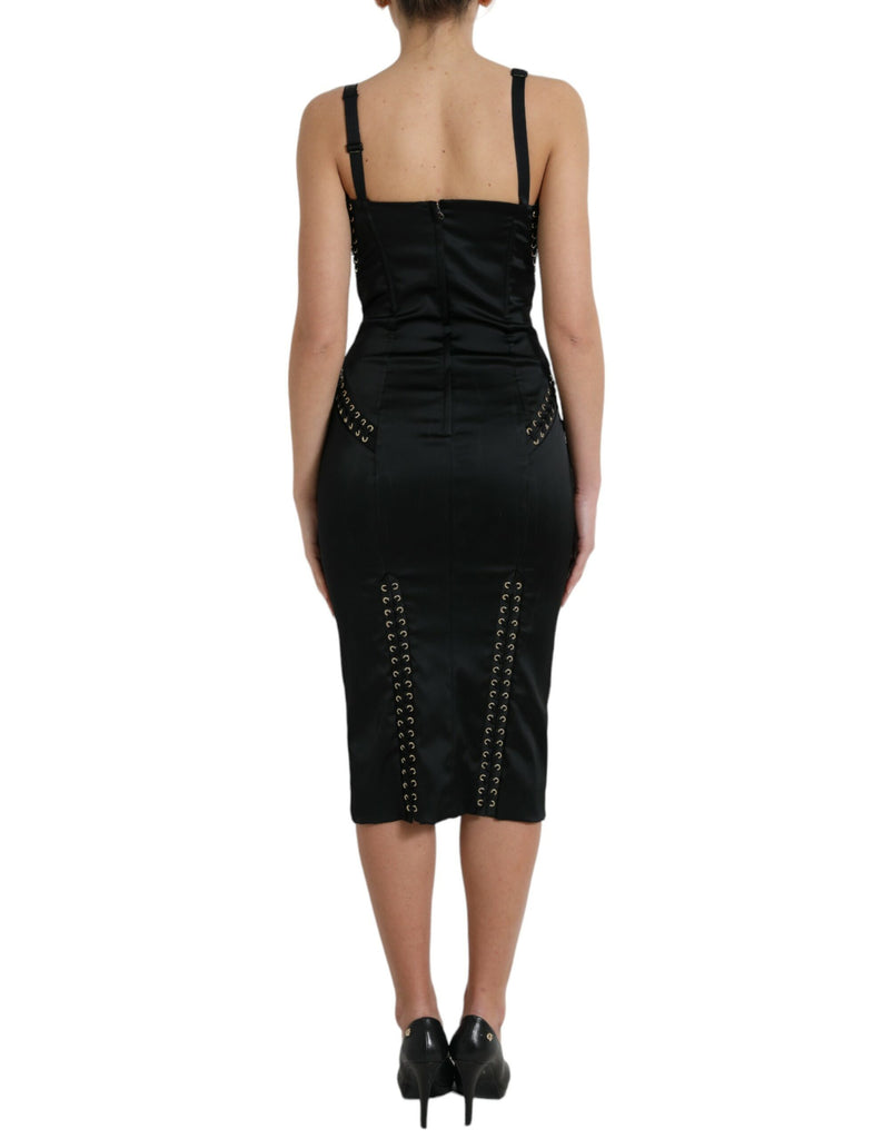 Dolce & Gabbana Elegant Black Lace-Up Midi Bodycon Dress Dolce & Gabbana