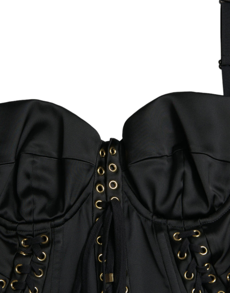 Dolce & Gabbana Elegant Black Lace-Up Midi Bodycon Dress Dolce & Gabbana