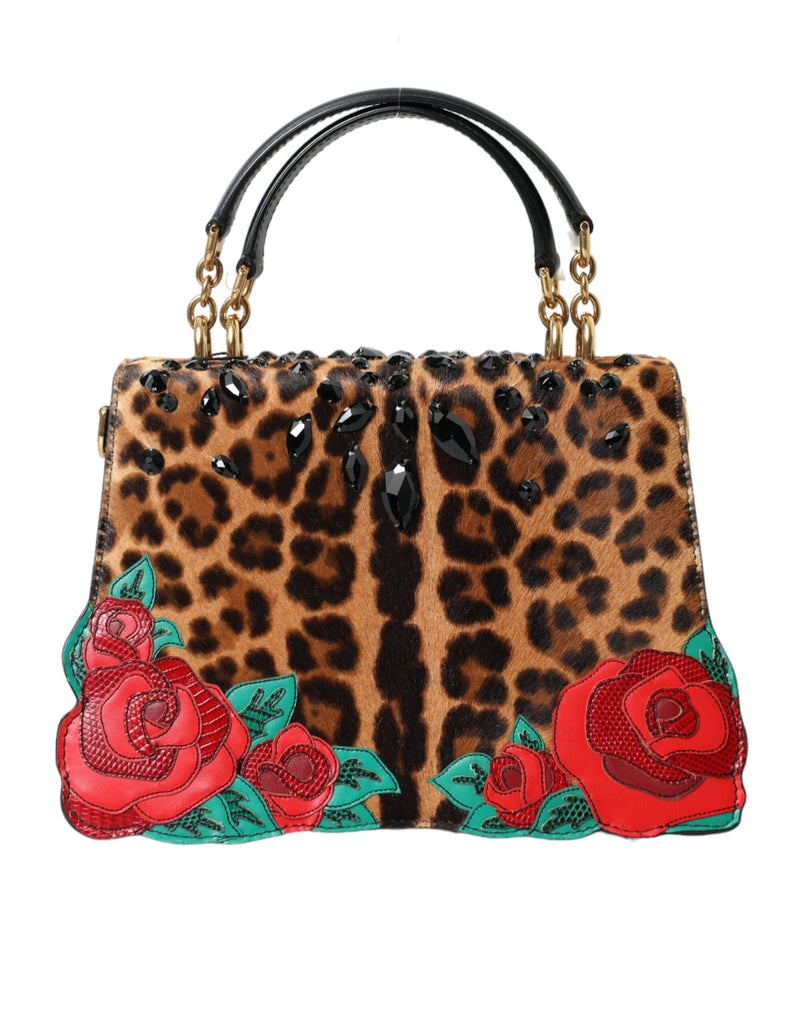 Dolce & Gabbana Chic Leopard Embellished Tote with Red Roses Dolce & Gabbana