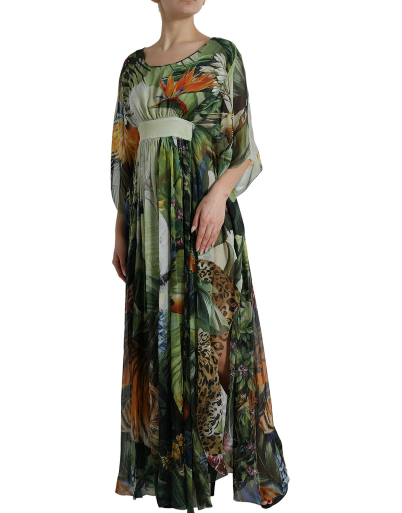 Dolce & Gabbana Elegant Jungle Print Maxi Silk Dress Dolce & Gabbana