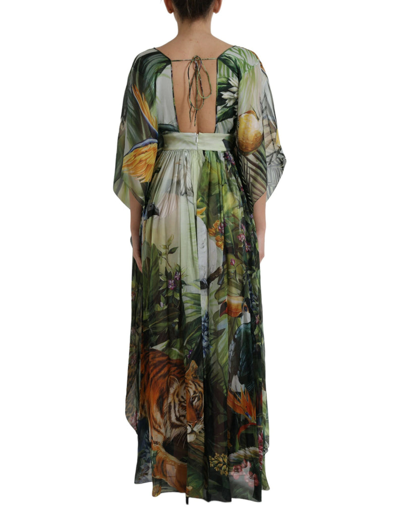 Dolce & Gabbana Elegant Jungle Print Maxi Silk Dress Dolce & Gabbana