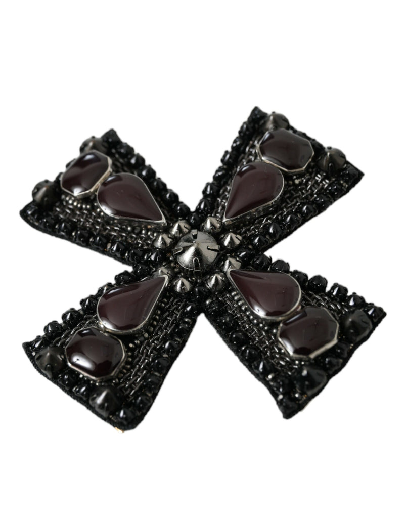 Dolce & Gabbana Black Crystals Embellished Cross Pin Brooch Dolce & Gabbana
