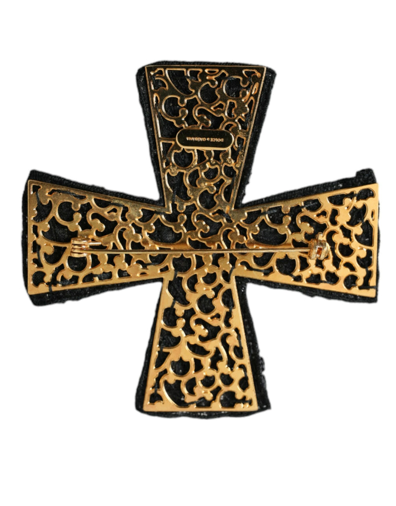 Dolce & Gabbana Black Crystals Embellished Cross Pin Brooch Dolce & Gabbana