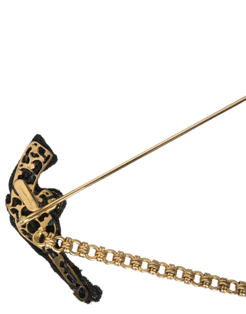 Dolce & Gabbana Brass Copper Silk Revolver Gun Men Brooch Lapel Pin Dolce & Gabbana