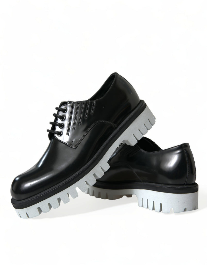 Dolce & Gabbana Sophisticated Black and White Leather Derby Shoes Dolce & Gabbana