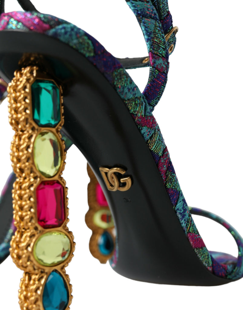 Dolce & Gabbana Multicolor Jacquard Crystals Sandals Shoes Dolce & Gabbana