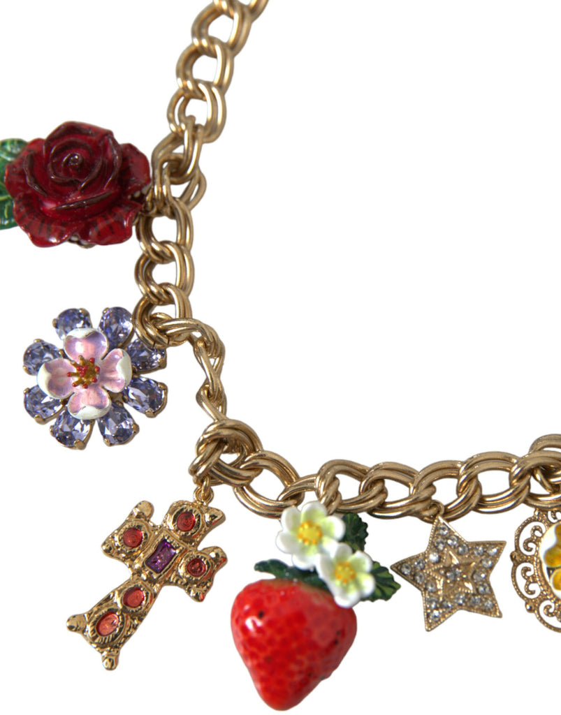 Dolce & Gabbana Gold Chain Rose Cross Strawberry Star Pendant Necklace Dolce & Gabbana