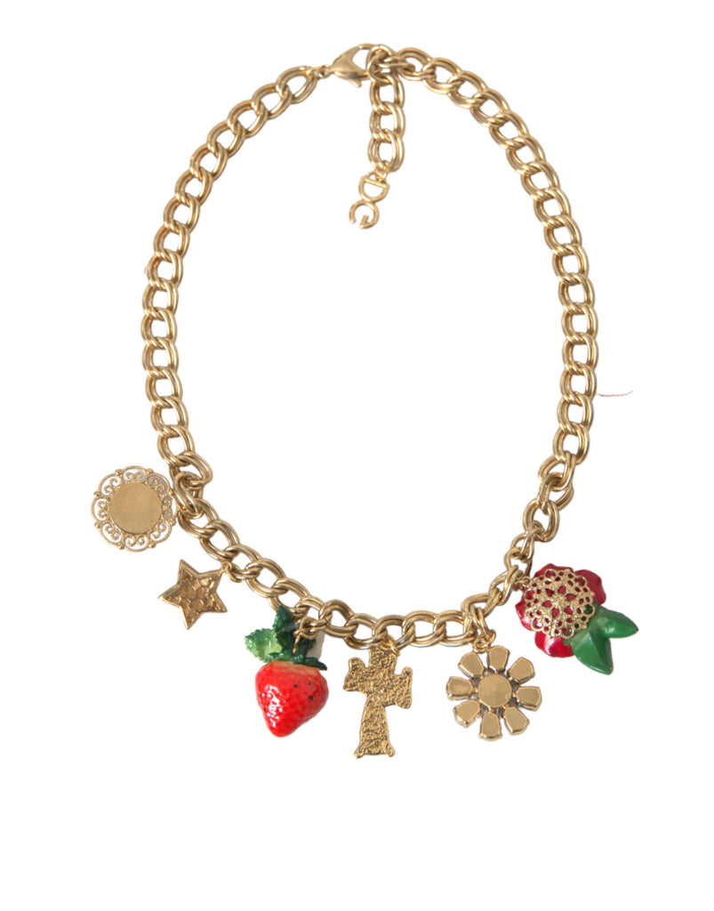 Dolce & Gabbana Gold Chain Rose Cross Strawberry Star Pendant Necklace Dolce & Gabbana