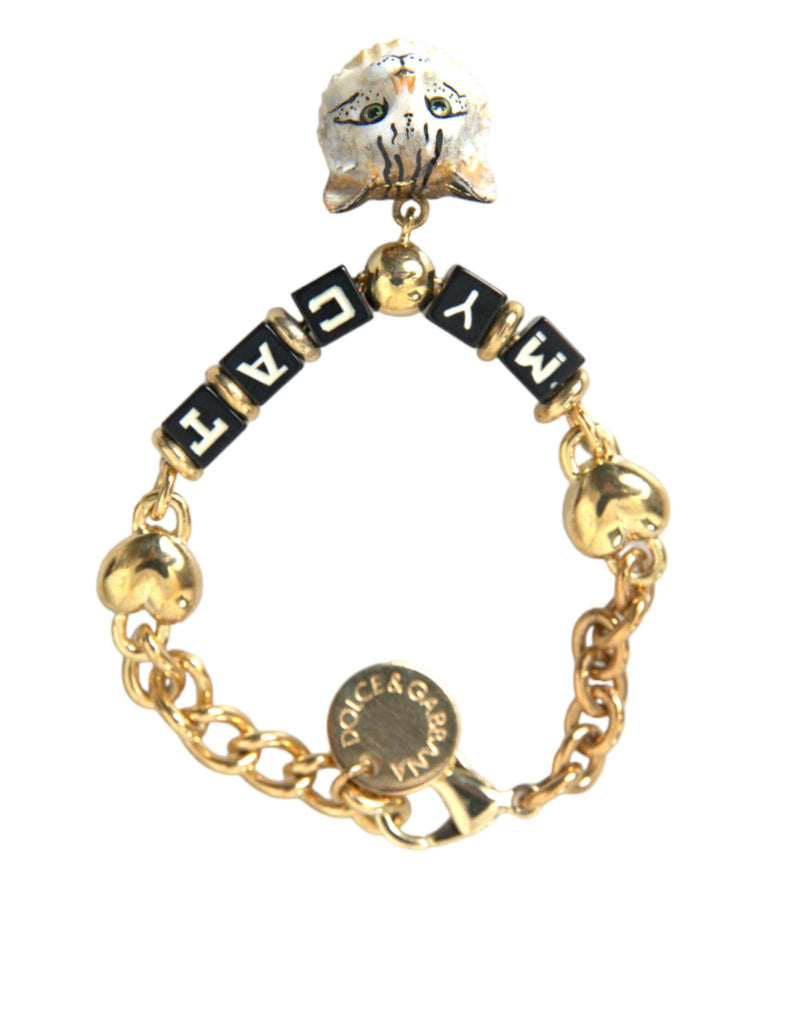 Dolce & Gabbana Gold Tone Brass Chain MY CAT Heart Bracelet Dolce & Gabbana