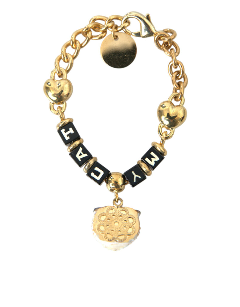 Dolce & Gabbana Gold Tone Brass Chain MY CAT Heart Bracelet Dolce & Gabbana