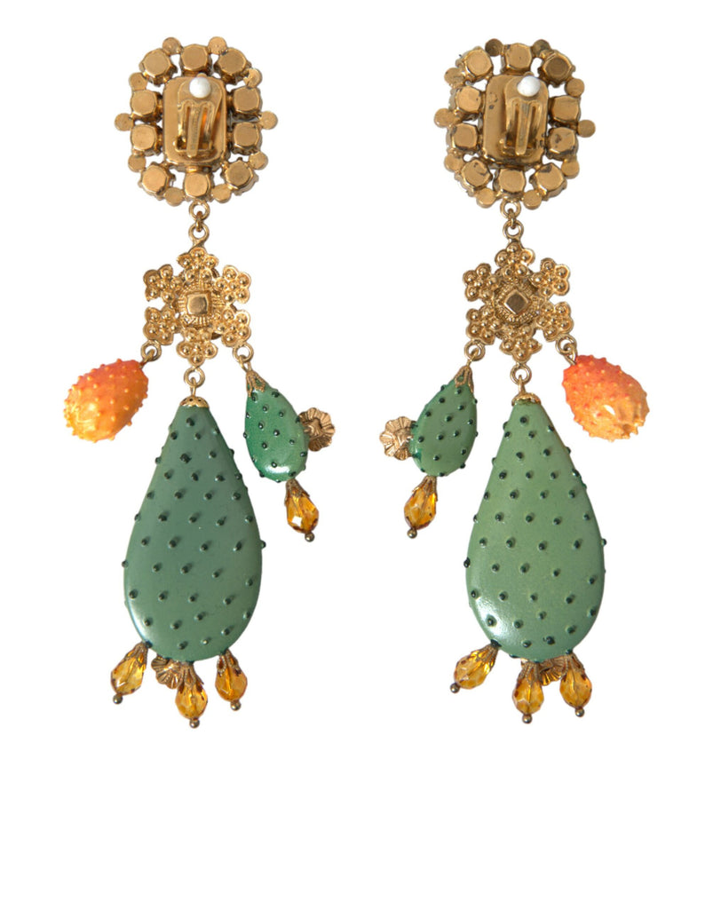 Dolce & Gabbana Green Cactus Crystal Clip On Jewelry Dangling Earrings Dolce & Gabbana