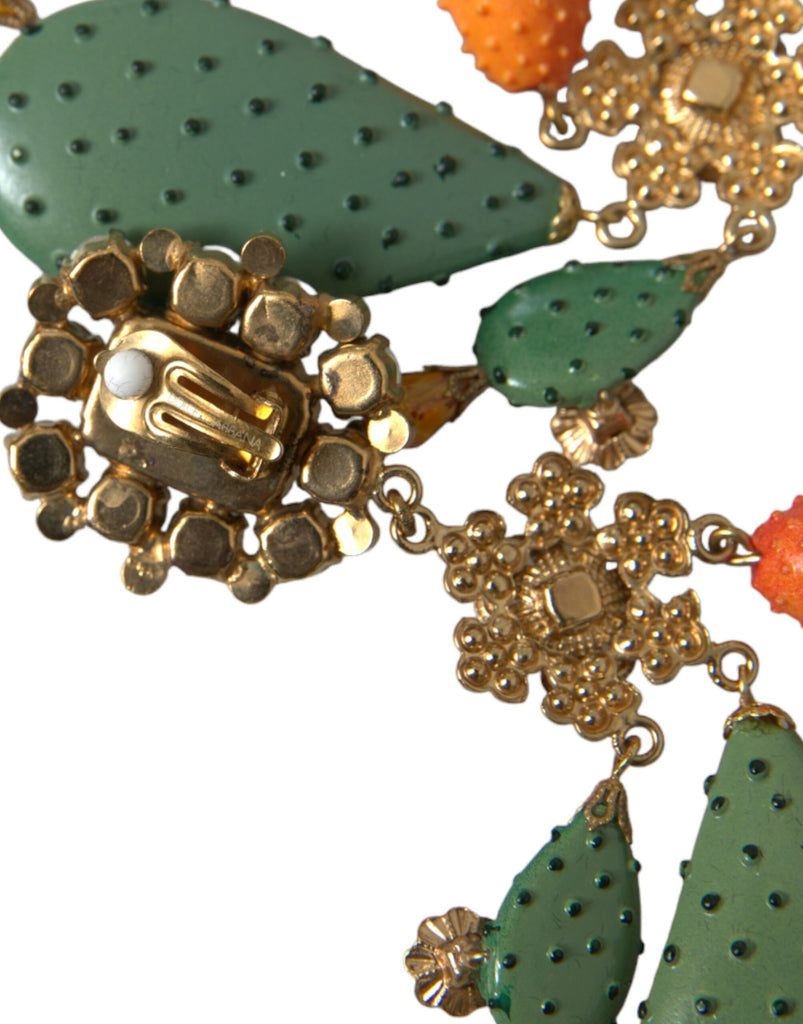 Dolce & Gabbana Green Cactus Crystal Clip On Jewelry Dangling Earrings Dolce & Gabbana