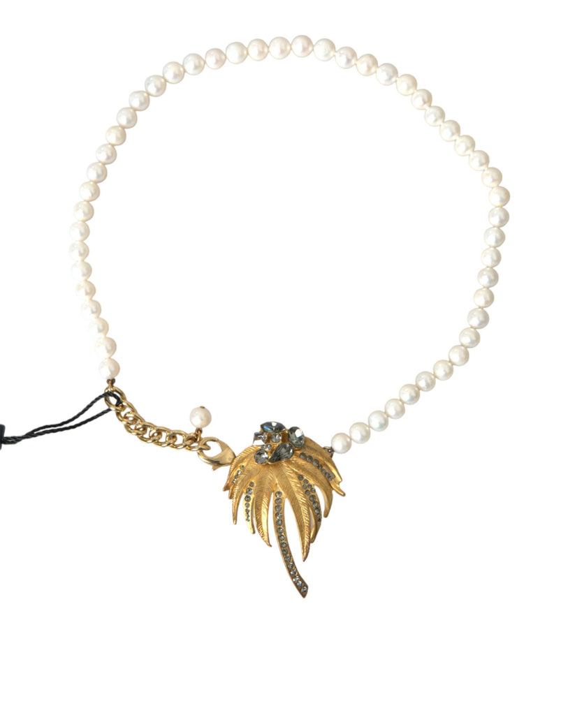 Dolce & Gabbana Gold Brass Crystal Pearl Tree Pendant Charm Necklace Dolce & Gabbana