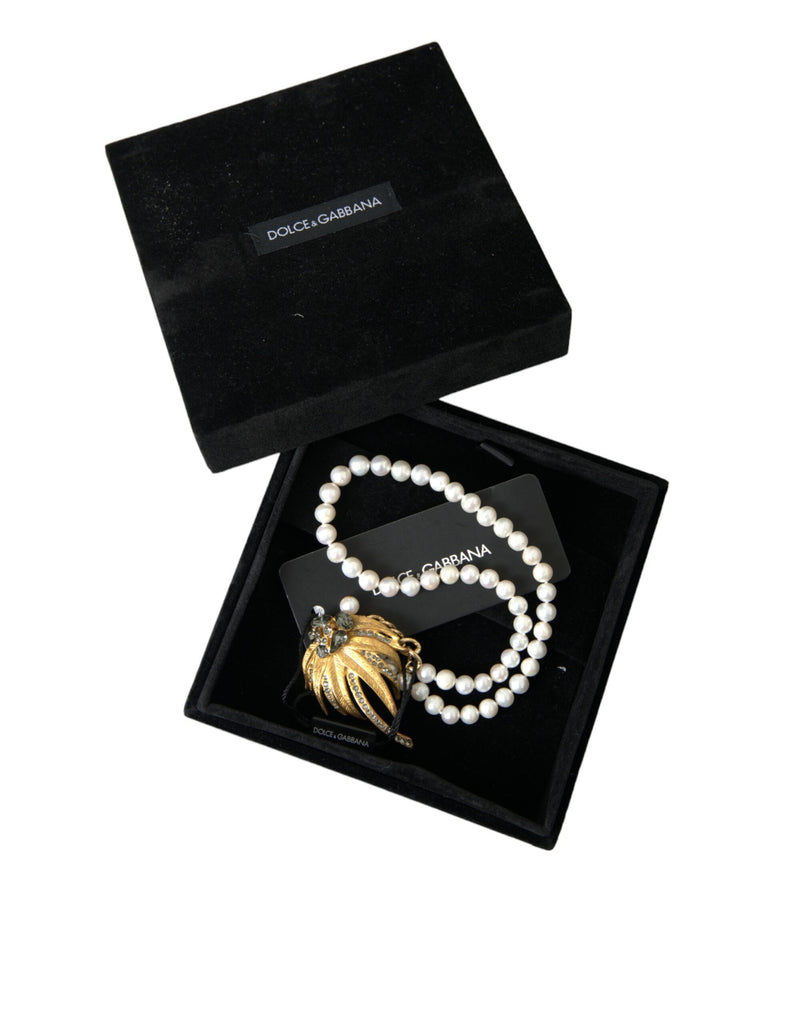 Dolce & Gabbana Gold Brass Crystal Pearl Tree Pendant Charm Necklace Dolce & Gabbana