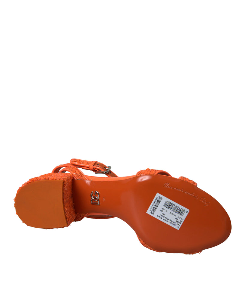 Dolce & Gabbana Orange Sequin Ankle Strap Sandals Shoes Dolce & Gabbana