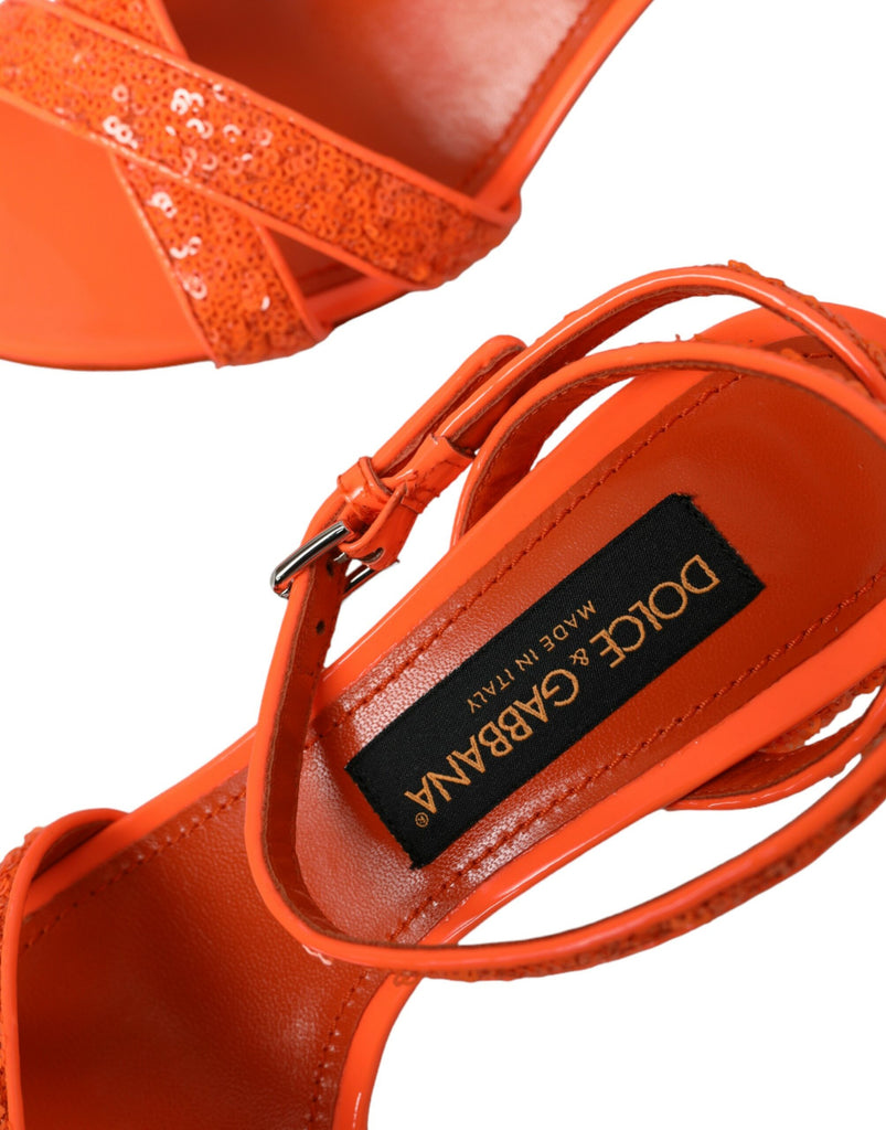 Dolce & Gabbana Orange Sequin Ankle Strap Sandals Shoes Dolce & Gabbana