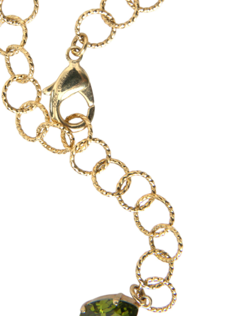 Dolce & Gabbana Gold Brass Link Chain Rose Petal Crystal Pendant Necklace Dolce & Gabbana