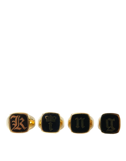 Dolce & Gabbana Gold Brass KING Enamel Set of 4 Ring Dolce & Gabbana