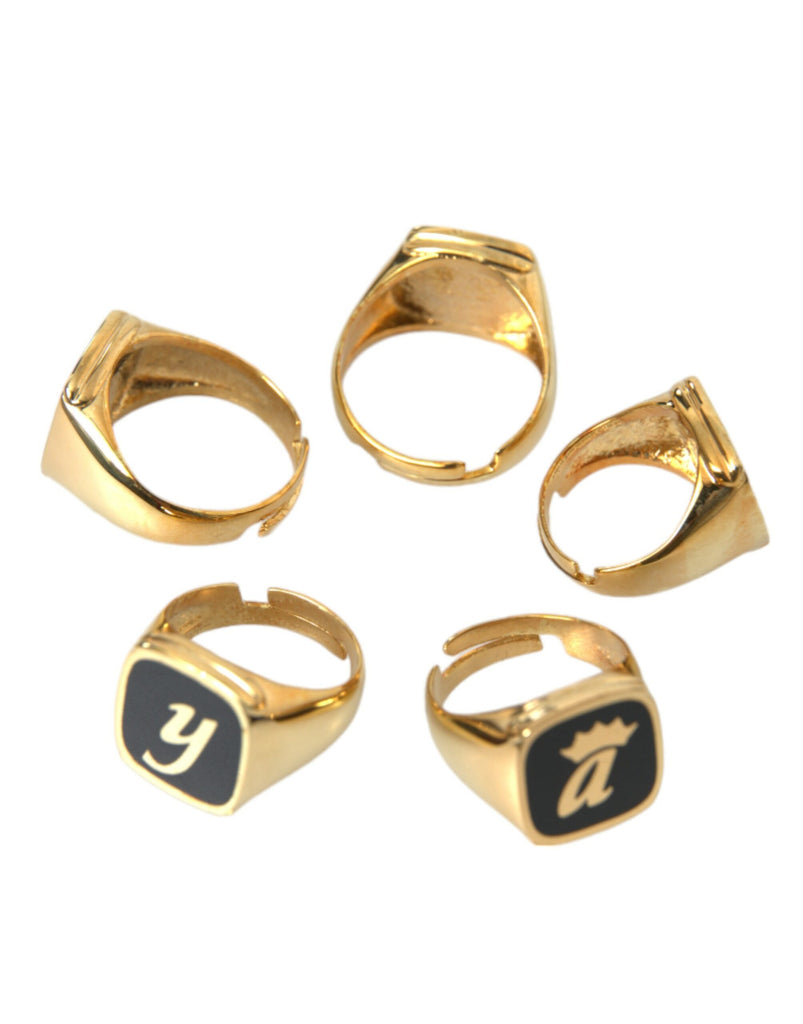 Dolce & Gabbana Gold Brass ROYAL Enamel Set of 5 Ring Dolce & Gabbana